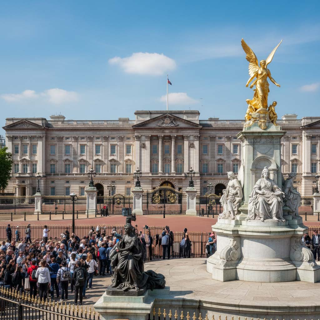Buckingham Palace with the Royal Standard flag