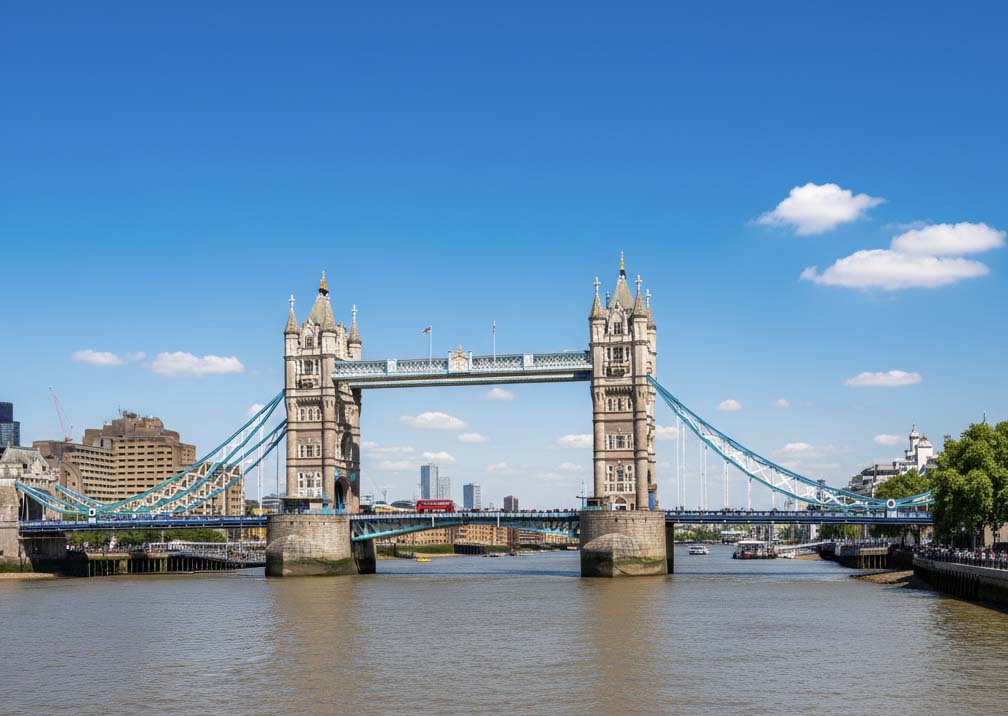 Tower Bridge with its bascules raised